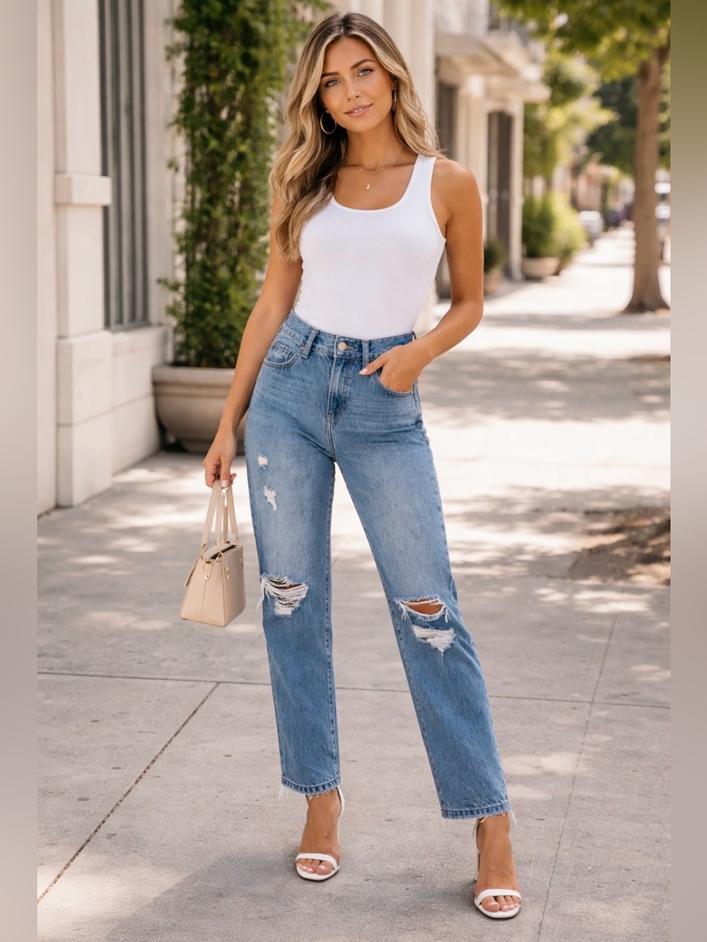 Express- Ripped High Rise, Straight Ankle Jeans, Size 2